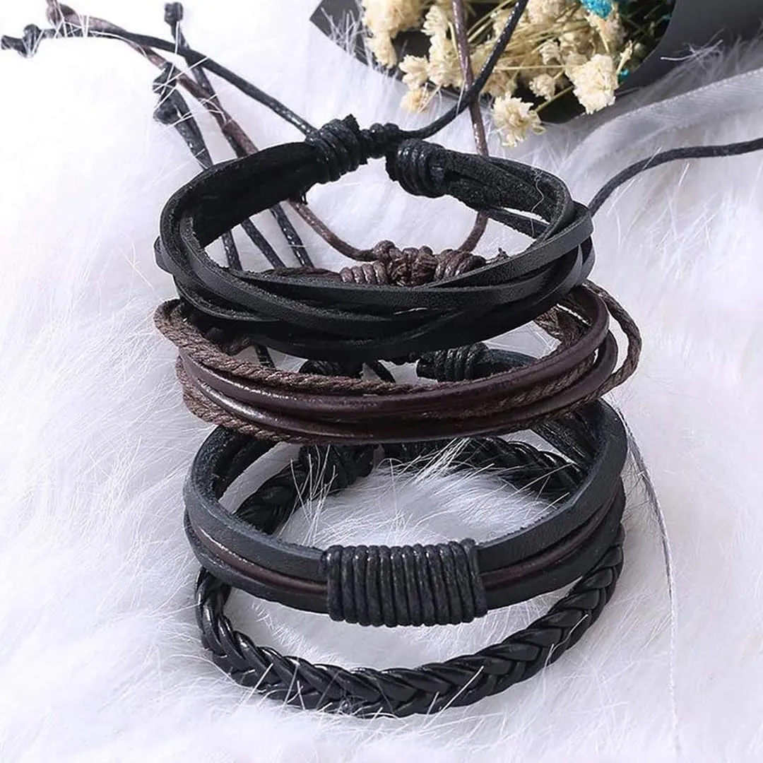 Yellow Chimes Bracelets for Men and Boys | Combo of Black Multilayered Leather Bracelet | Birthday Gift for Men and Boys Anniversary Gift for Husband