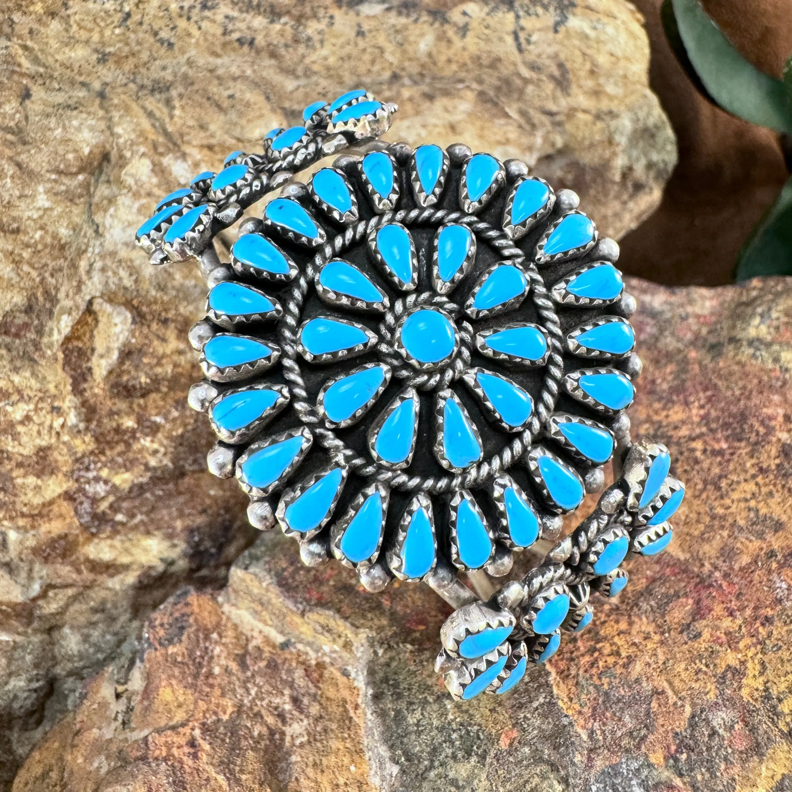 Zuni Cluster Turquoise and Sterling Silver Cuff Bracelet by George Gasper